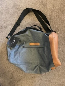 NEW John Varvatos Star Duffle Gym Bag Travel Weekender Gray w Brown Leather Trim - Picture 1 of 7
