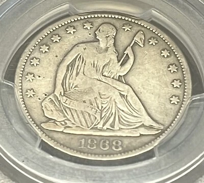 Moneda real de medio dólar de plata libertad sentada 1868-S graduación profesional en muy buena condición 10 #H377 Foto 1 de 4