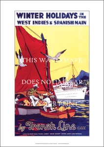 Póster French Line Vacaciones de invierno A1 estampado artístico - viajes de 1920 - 84 x 59 cm - Imagen 1 de 4
