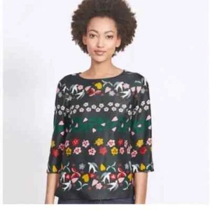 Boden Aria Folklore Blouse Black With Sparrows and Floral Print Size 2 - Picture 1 of 8