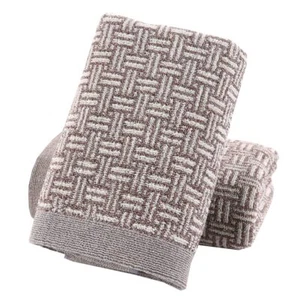 Checkered Cotton Hand Towels 2 PCS Soft Absorbent Decorative Brown Bathroom - Picture 1 of 7