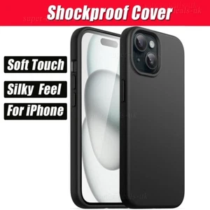 Black Silicone Hybrid Shockproof 360 Case For iPhone 14 15 16 Pro Max 13 12 11 - Picture 1 of 7