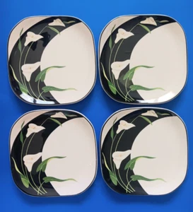 4 Platos de Ensalada Cuadrados Sango Años 80 Cuadrilla Lirios Negros Porcelana Corea De Colección - Imagen 1 de 11