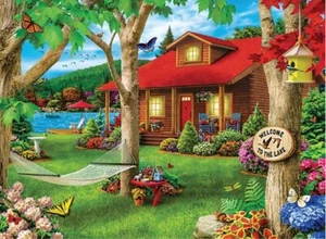 Jigsaw Puzzle Landscape Welcome to the Lake Vacation Cabin 500 piece NEW 19"x14" - Picture 1 of 1