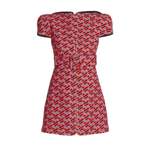 VERSACE 1A01805 Mini Abito in Twill Stampa La Greca Monogramma Logo Lana Sfociata i40 S 4