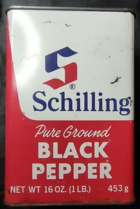 RARE VTG  LARGE  SCHILLING MCCORMICK SPICE TIN BLACK PEPPER 16 OZ. 453 g. - Picture 1 of 8