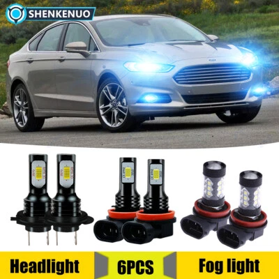 For 2005-2015 Ford Fusion 8000K Ice Blue LED Headlight + Fog Bulbs High Low Beam - Image 1 of 4