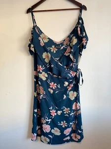 City Chic Dress Womens Plus Sz 16 Blue Pink Floral Cold Shoulder Ruffle Wrap Tie - Picture 1 of 16