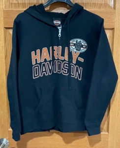 HARLEY-DAVIDSON Jamestown ND Women's M Black Full Zip Sweatshirt Hoodie EUC - Picture 1 of 5
