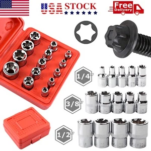 14 PCS E Torx Star Female Bit Socket Set 1/2" 3/8" 1/4" Drive E4 - E24 with Case - Picture 1 of 10