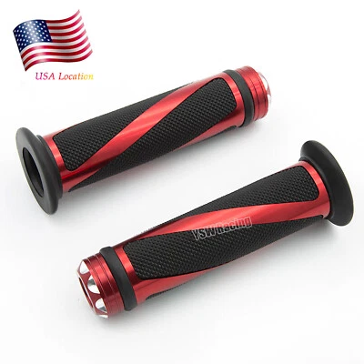Empuñadura de mano roja CNC para motocicleta 7/8" 22 mm con extremos de barra manillar corredor Bobber Clubman Foto 1 de 4