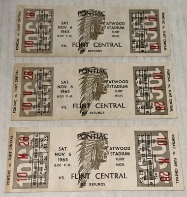 1965 Flint Central HS Football Ticket Stub Set Lot x3 Michigan Pontiac Game - Image 1 of 2