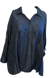 MULTIPLES Blue 1/4 Button Up Shirt Blouse Long Sleeve Women Size 3X V Neck - Picture 1 of 7
