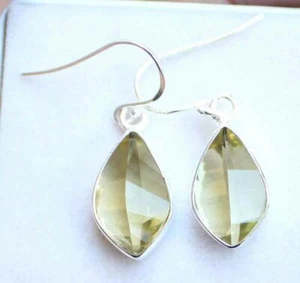 23.10 Ct Lemon Quartz Gems Handmade 925 Sterling Silver Jewelry Earrings - Picture 1 of 3