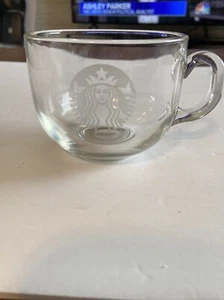 Starbucks Clear Glass Coffee Mug Cup With Etched Siren Mermaid Logo 17 Oz - Picture 1 of 6