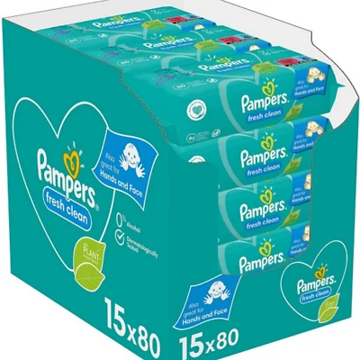 Pampers Fresh Clean Baby Feuchttücher, 1200 Tücher (15 x 80) milder Duft