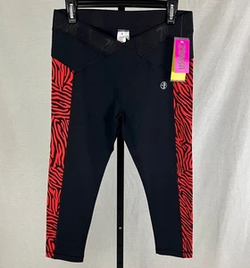 Zumba Womens Zebra Crop Legging Black Rev Me Up Red Lovely Large New Old Stock - Picture 1 of 8