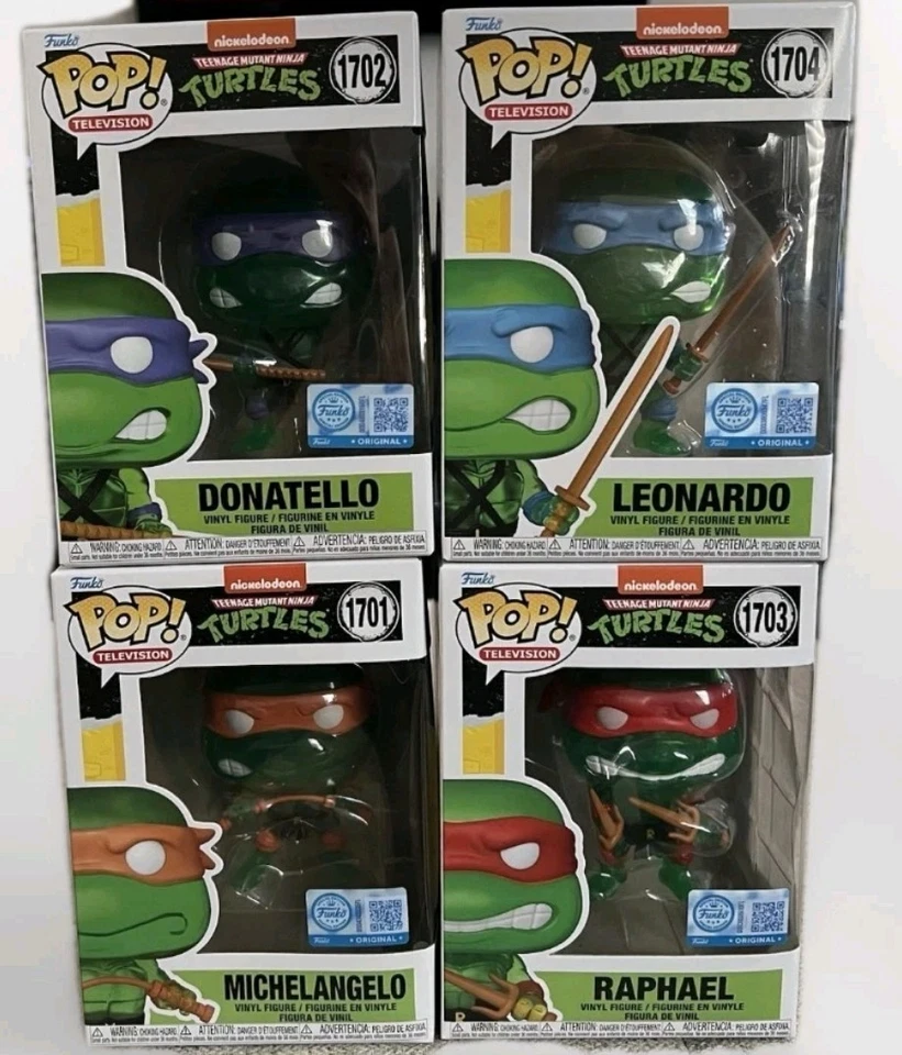 Teenage Mutant Ninja Turtles Translucent Funko Pop Lot Of 4 W/P & Wall Shelf
