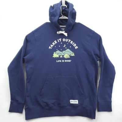 Life Is Good Hoodie Mens XL Dark Blue Take It Outside Camping Graphic Sweatshirt - Image 1 of 4