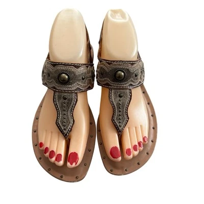 Sandalias Tanga Ariat Cuero Marrón Talla 6 Ajustables Tachonadas Boho Festival Western Foto 1 de 4