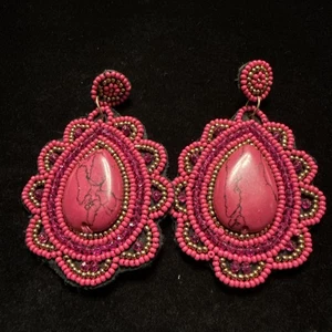 Felt Pierced Earrings Pink Gold Huge Stunning 3” (Lot# 498) - Picture 1 of 5