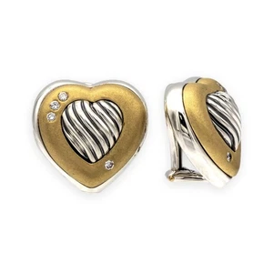 David Yurman Sterlingsilber 18K Kabel Herz Ohrringe mit Diamanten Clip Ohrringe - Bild 1 von 8