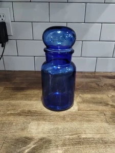 Vintage Belgien Kobaltblau Glas Behälter Apotheker Glas mit Blasendeckel 8,5" hoch - Bild 1 von 6