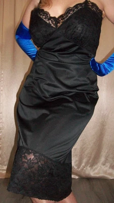 Винтажный Vanity Fair черный нейлон кружева скольжения 38 высотой - Изображение 1 из 4