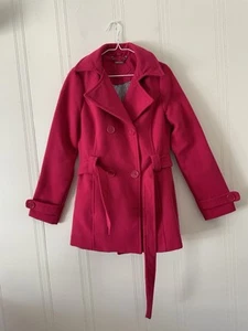Jou Jou Women’s Pink Trench Coat A-Line Silhouette Sz S Buttons Belt - Picture 1 of 8