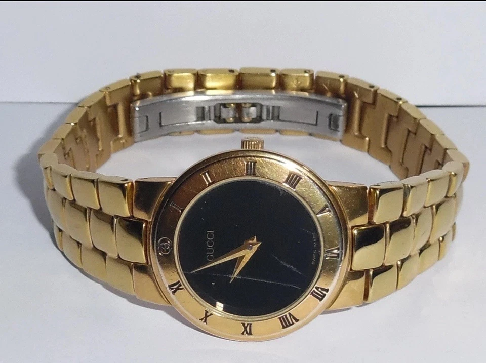 GUCCI 3300.2 L GOLD PLATED QUARTZ WRISTWATCH. WORKS GREAT. PRE OWNED. - Image 1 of 4