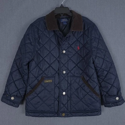 Polo Ralph Lauren Boys Quilted Jacket Blue Kids 7 Preppy Coat Cord Collar Church - Image 1 of 4