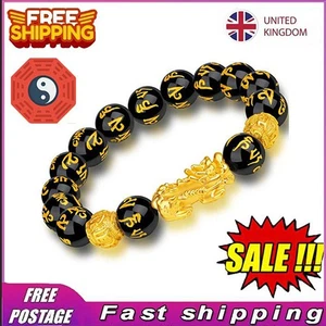 Feng Shui Black Obsidian Beads Bracelet Pixiu Attract Wealth & Good Luck Gift UK - Picture 1 of 9
