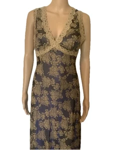 Thirty/Thirty Womens V Neck Slip Dress Medium Boho Lace Trim Satin Long Preowned - Picture 1 of 13
