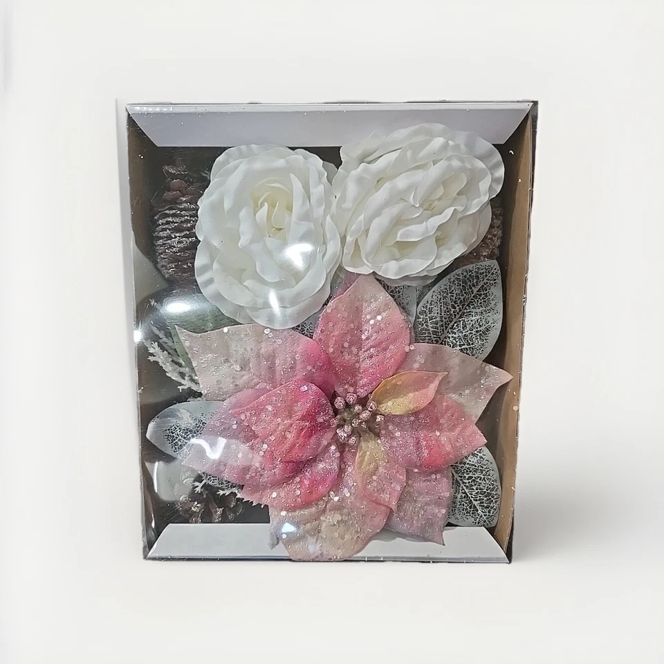 Ashland Christmas Noel Floral Accents Pink PoinsettIa White Rose 38 piece