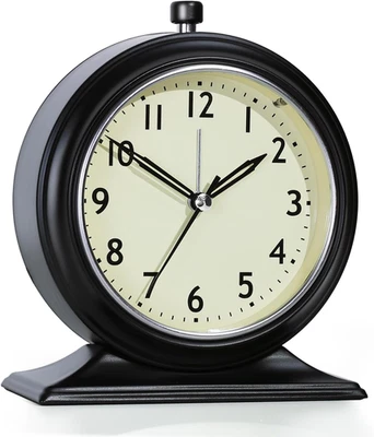 4-Inch Battery Operated Alarm Clock Silent Analog Desk Clocks with Light Vintage - Image 1 of 4