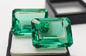Green Emerald Natural Emerald Cut 39+Ct Zambian Loose Pair Certified Gemstone - Picture 1 of 8