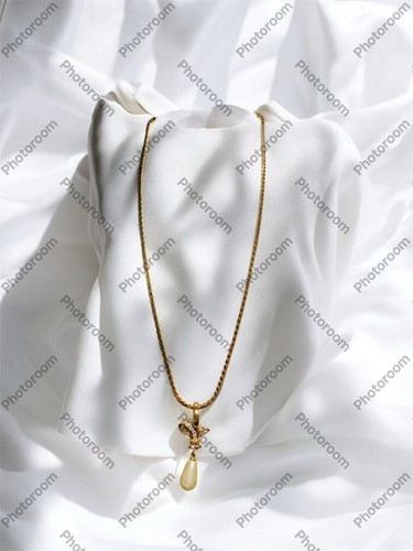 VETEMENTS Collana Vintage Romana Finta Perla Goccia Ciondolo Strass Tono Oro Marcata Giappone