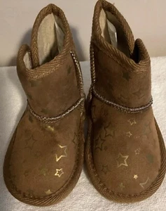 Teeny Toes INFANT Girl Brown BOOTS⭐️w/Metallic STAR Design⭐️Size 2⭐️HOOK&loop - Picture 1 of 9