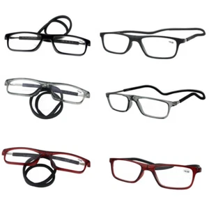 Hanging Folding Magnetic Reading Glasses Front Click Connect Neck Eyeglasses NEW - Picture 1 of 18