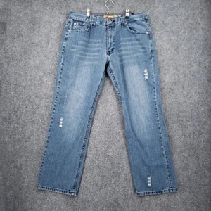 VINTAGE Fusai Jeans Mens 36x32 Blue Straight Leg Medium Wash Distressed Denim - Picture 1 of 12