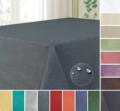 TISCHDECKE ECKIG RUND OVAL LEINENOPTIK BÜGELFREI WASSERABWEISEND GARTEN UNI - Bild 1 von 2