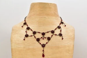 Bellagio USA Crystal Collar Bib Necklace Red Rhinestone Y Drop Signed 90s BinBN - Picture 1 of 12