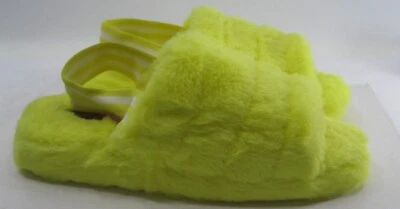 NEW YELLOW  FURRY Open Toe Slides Flat Sandal Shoes WOMEN Size 5 - Image 1 of 4