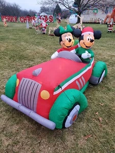 BRAND NEW Mickey and Minnie Disney Airblown Light-Up Christmas Car Inflatable - Picture 1 of 3