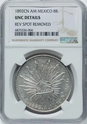 MEXICO 1892 CN AM - 8 REALES - NGC UNC DETAILS - Amazing Strike & Look! - Image 1 of 2