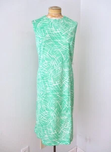 Vintage 60er 70er grün weiß abstrakte Streifen Polyester Strick Etuikleid Tag Tank Kleid 16 - Bild 1 von 5