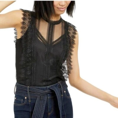 NUEVO CON ETIQUETAS INC International Concept Top de encaje cuello falso sin mangas negro XXL caprichoso Foto 1 de 4