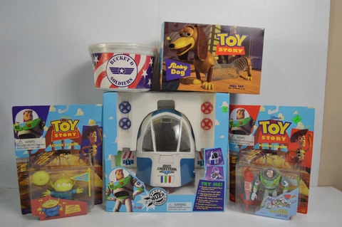 Vintage Toy Story Lot NIP Slinky Dog Disney Buzz Lightyear Soliders 5 PC Lot Cover