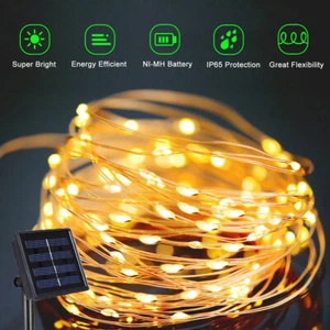 24M 200 LED Solar Fairy String Light Outdoor Garden Xmas Decor 8 Lighting Modes - Picture 1 of 13
