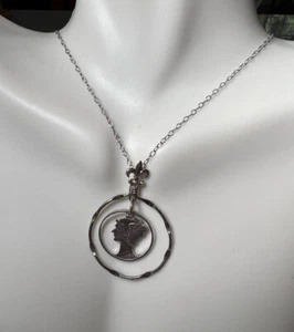 Vintage Artisan Made Sterling Silver Mercury Dime Pendant Necklace, 18” - Picture 1 of 8